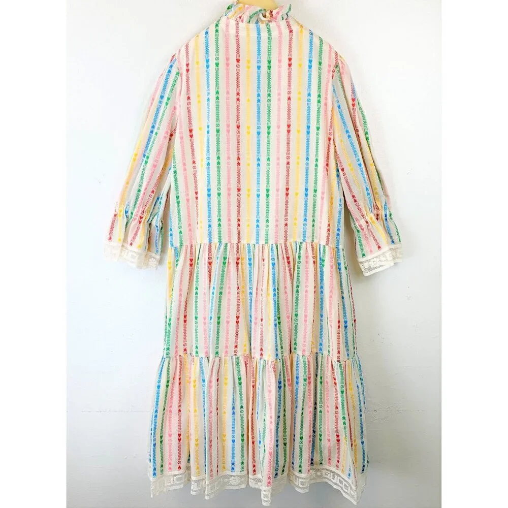 NWT Gucci Kids cotton Multicolor embroidered stripe dress size 12 - Picture 3 of 11